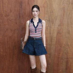 Quần short jean nữ GILLEE ống rộng xếp ly xoè 2 bên, quần jean ngắn trẻ trung mặc hè siêu mát FQJ056