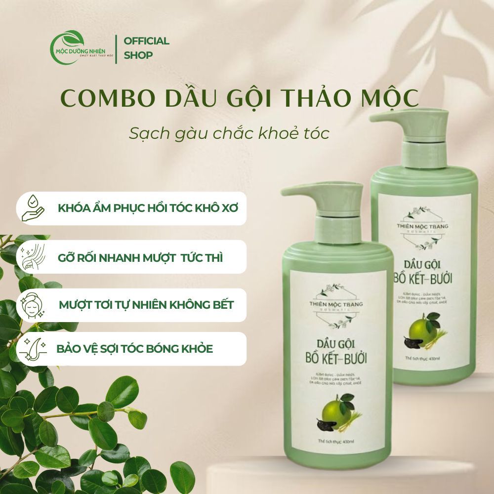 Combo 2 Dầu Gội Thảo Mộc Bồ Kết – Bưởi 430ml – Sạch Gàu, Giảm Rụng Tóc, Kích Thích Mọc Tóc, Kháng Nấm Da Đầu
