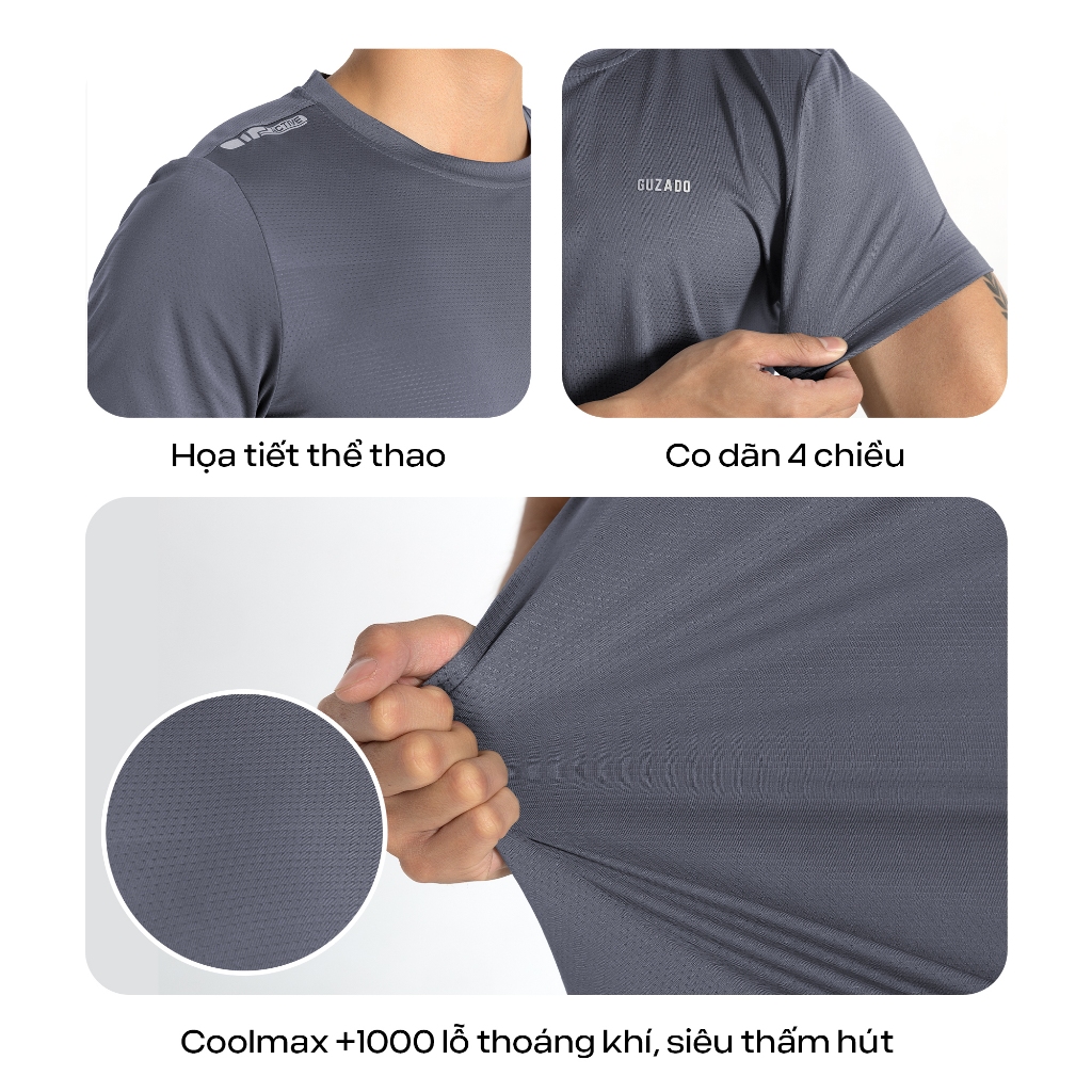 Áo thể thao nam Guzado Vải Coolmax dệt lỗ kim thoáng khí mau khô Co Giãn Vận Động Thoải Mái GTS04
