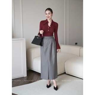 Áo thun nữ cổ V thiết kế ôm body HAGOO dài tay Nữ 3 màu Đỏ/ Đen/ Trắng [ A447 ]