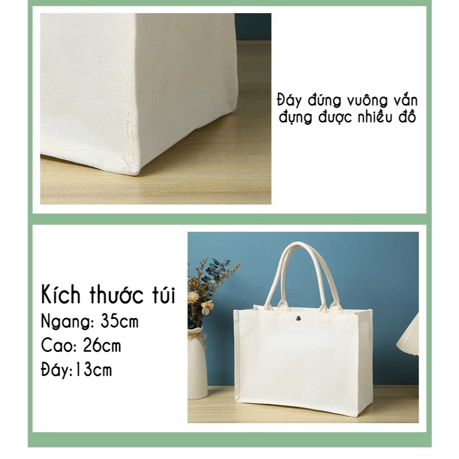 Túi cói Tết hoa đào Happy tết dưa hấu đỏ dùng du lịch đi chơi túi tote cứng vải đay kèm khóa size to form cứng tdaya0300