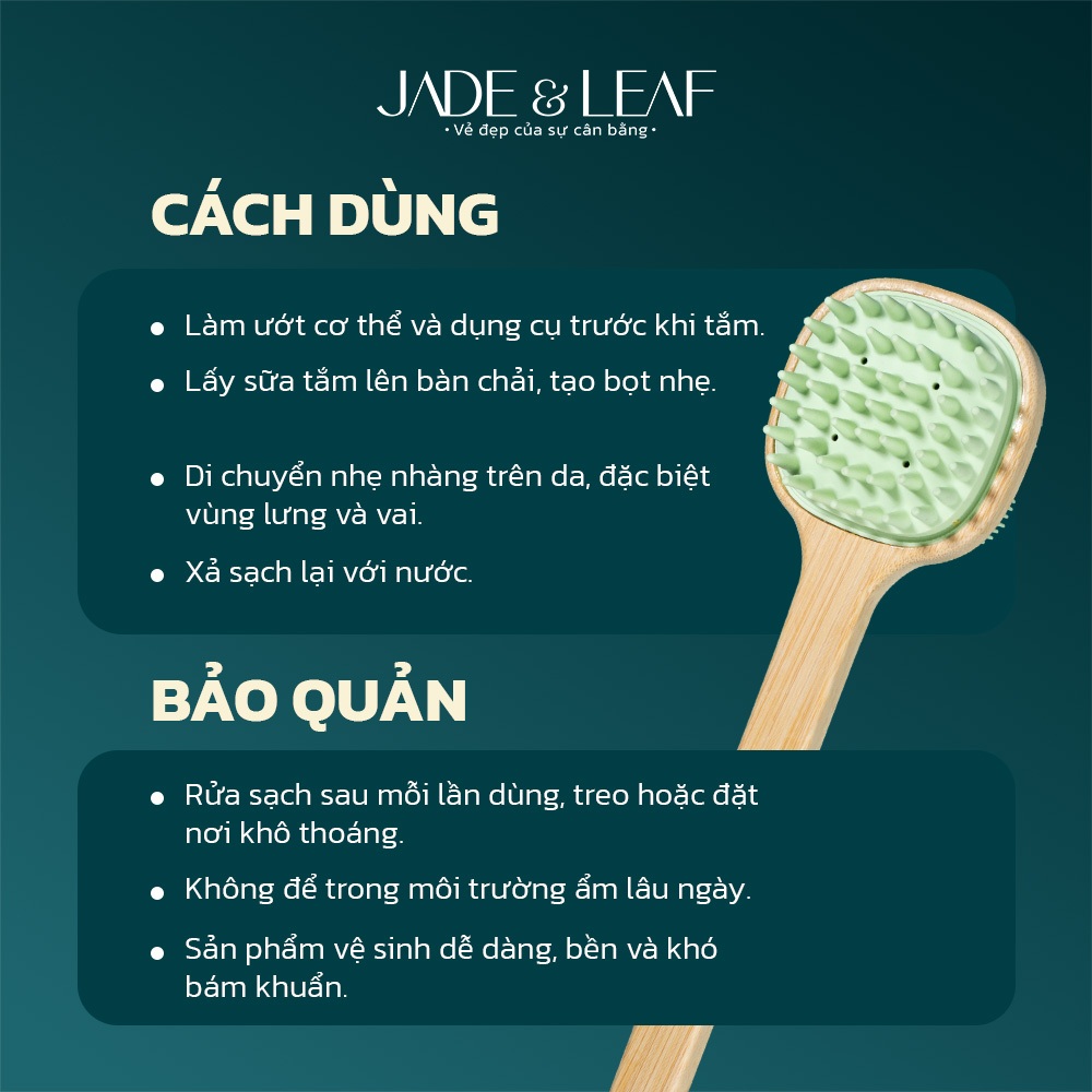 Cây Chà Lưng Silicon Jade&Leaf Bàn Chải Tắm 2 Mặt, Mềm Mại An Toàn, Phù Hợp Với Da Nhạy Cảm