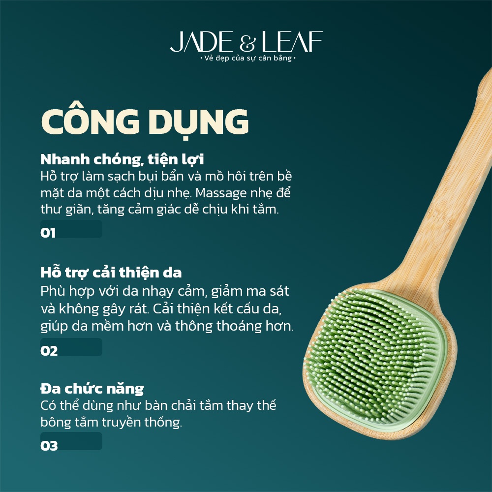 Cây Chà Lưng Silicon Jade&Leaf Bàn Chải Tắm 2 Mặt, Mềm Mại An Toàn, Phù Hợp Với Da Nhạy Cảm