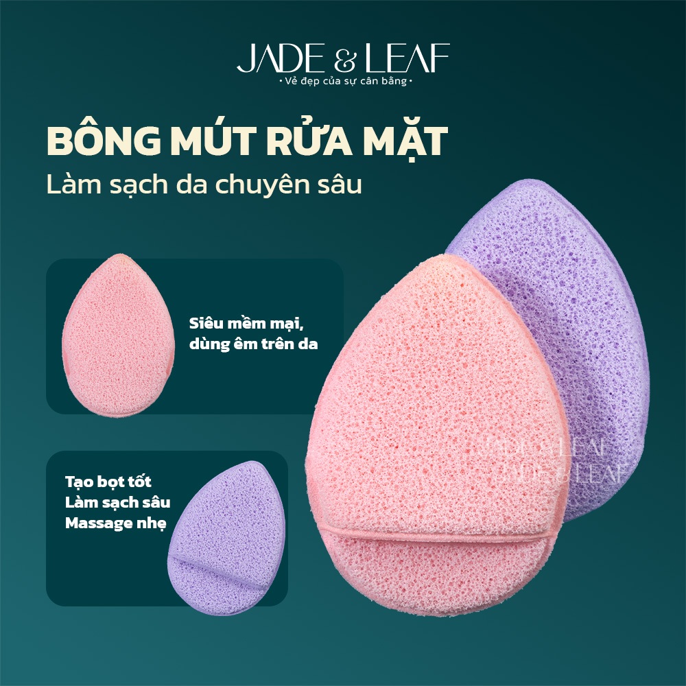 Bông Mút Rửa Mặt Jade&Leaf Chính Hãng, Hình Bọt Biển Giọt Nước Mềm Mại Làm Sạch Sâu Da Mặt