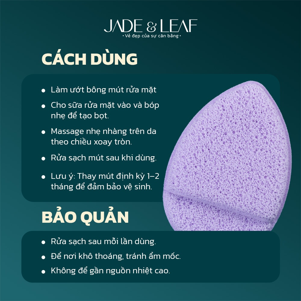 Bông Mút Rửa Mặt Jade&Leaf Chính Hãng, Hình Bọt Biển Giọt Nước Mềm Mại Làm Sạch Sâu Da Mặt