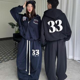 SET BỘ NỈ CHÂN CUA PREMIUM KHÔNG XÙ LÔNG THÊU 33 ÁO KHOÁC ZIP SWEATER BOXY BIGSIZE
