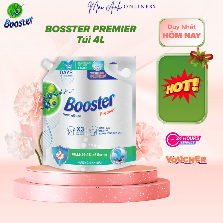 [THƠM] Nước giặt Booster Premier hương ban mai, túi 4kg [HÀNH CHÍNH HÃNG] đậm đặc x3,kèm quà