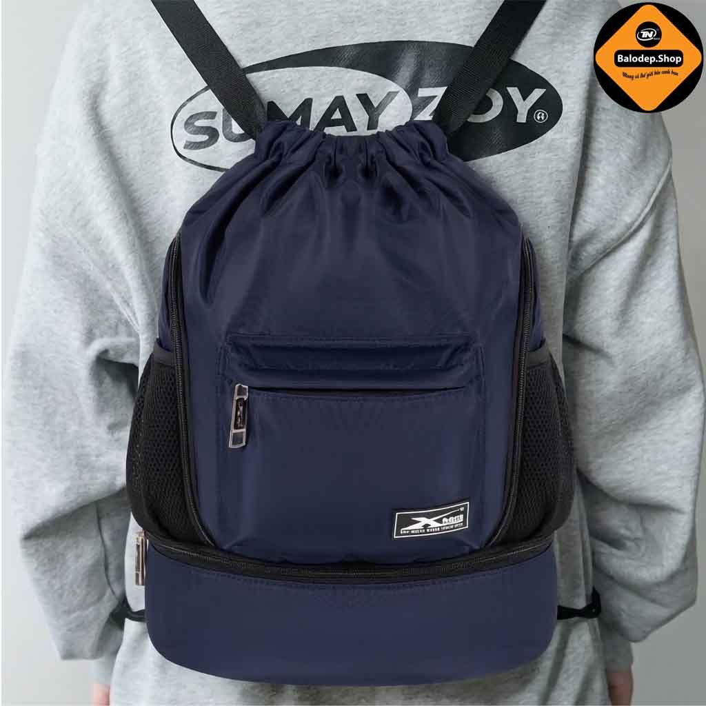 Balo Dây Rút Thể Thao Xbags Wisdom XB 6005 Xanh Đen Cá Tính, Chống Thấm, Có Ngăn Đựng Giày Riêng!