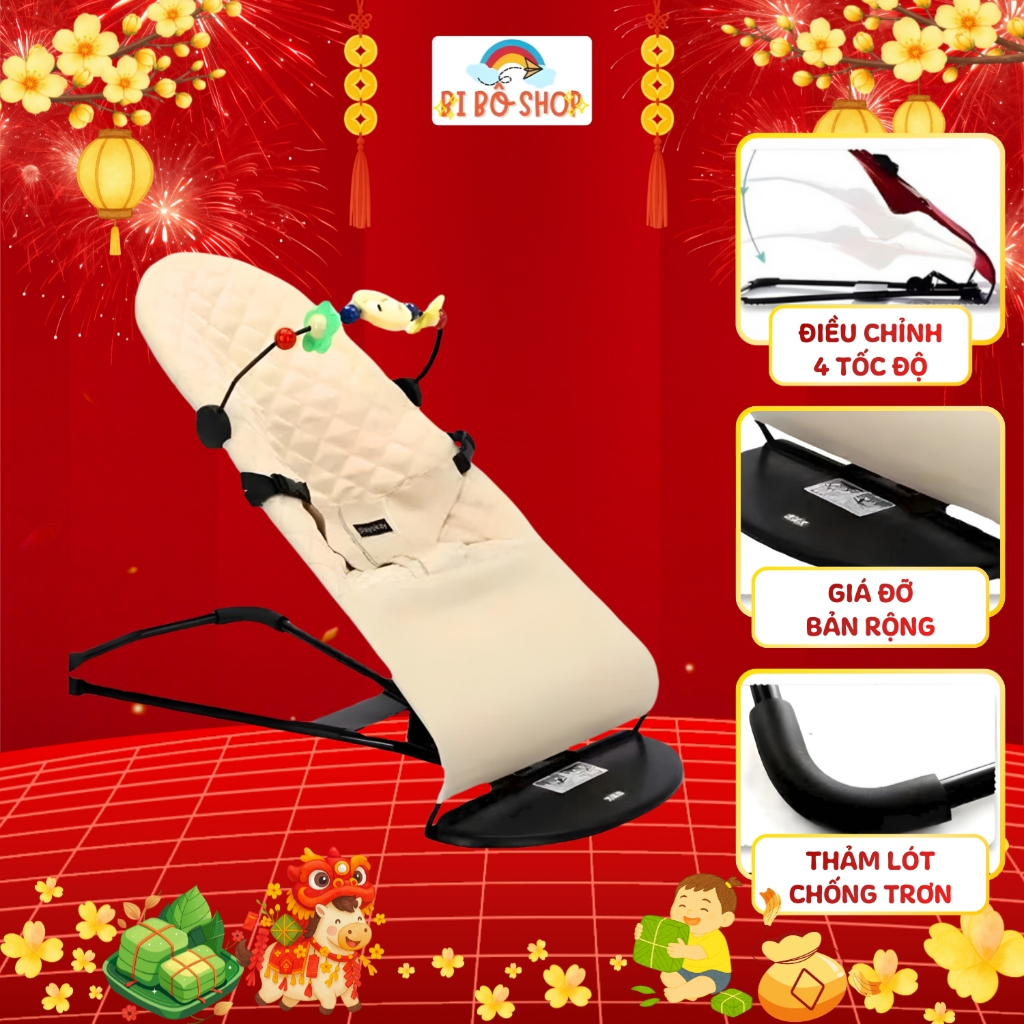 Ghế rung nhún, bập bênh cho bé sơ sinh/ Đệm vải cotton, khung thép chắc chắn Bi Bô Shop!