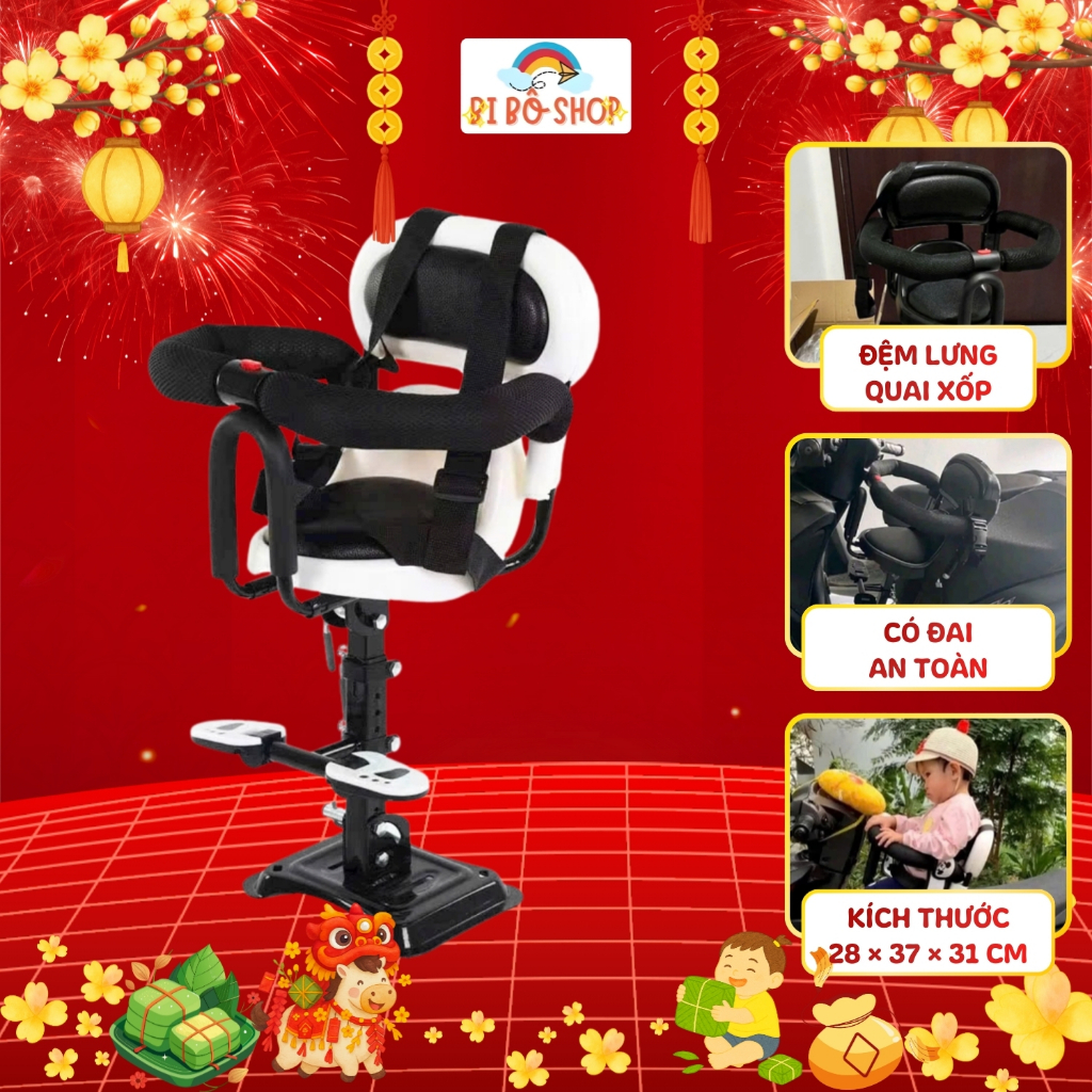 Ghế ngồi xe máy, ghế xe ga 128 cho bé đệm lưng quai xốp có đai an toàn Bi Bô Shop!