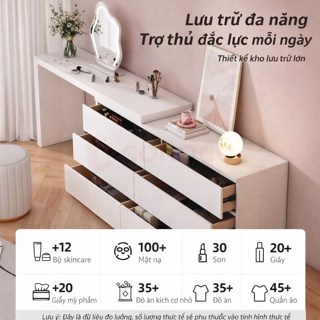 Bàn trang điểm kiêm bàn làm việc xoay 360° CONOCO nhiều ngăn tiết kiệm diện tích