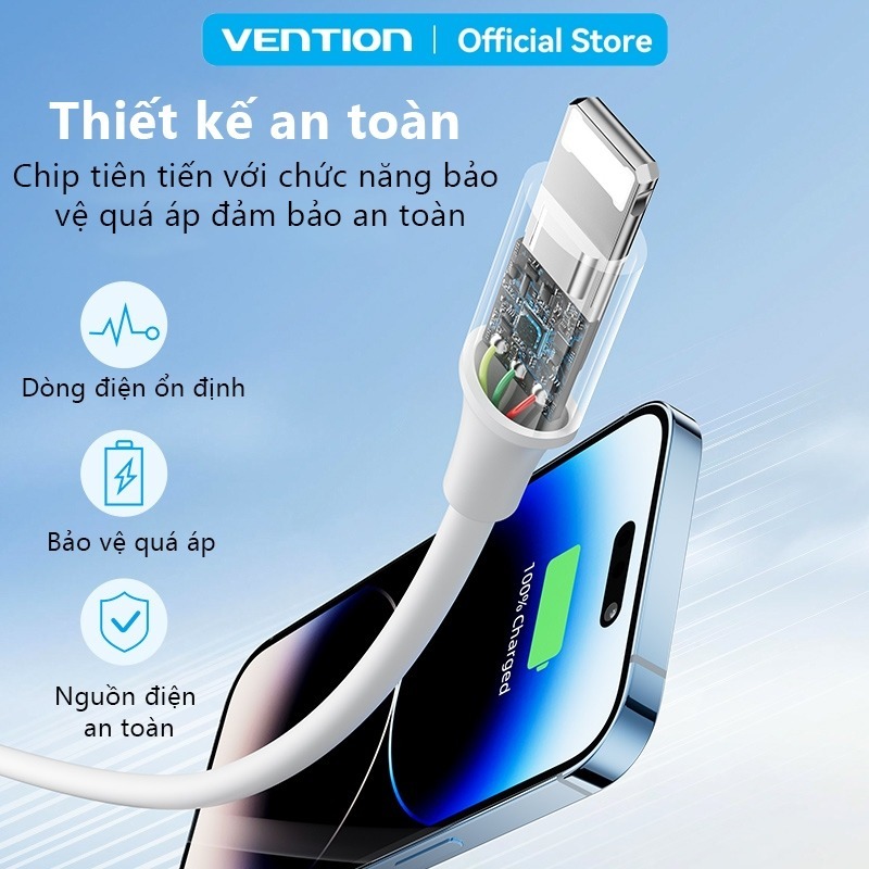 Combo 2 Cáp Sạc Nhanh 12W Vention USB-A Sang Light ,Sạc ổn định, Truyền Dữ Liệu nhanh,Dây dẻo bền