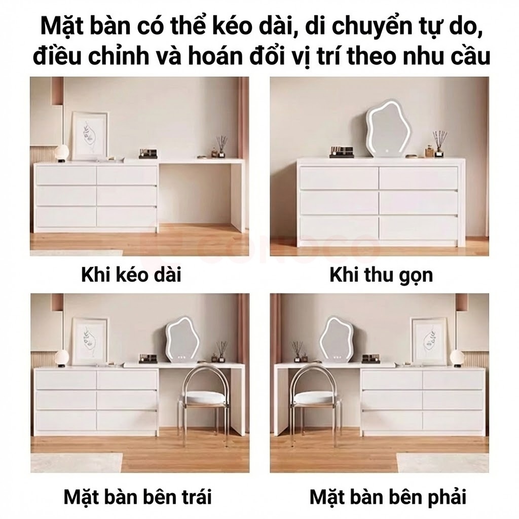 Bàn trang điểm kiêm bàn làm việc xoay 360° CONOCO nhiều ngăn tiết kiệm diện tích