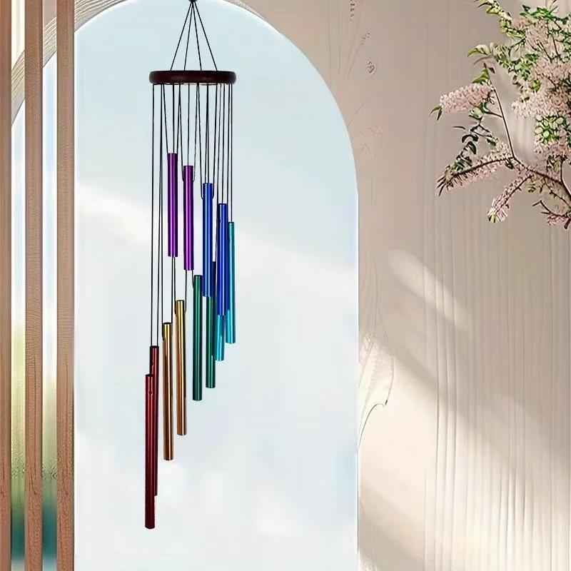 Mới 12 ống quay gió chuông gỗ rắn ống nhôm không thấm nước âm nhạc cổ điển trang trí nhà