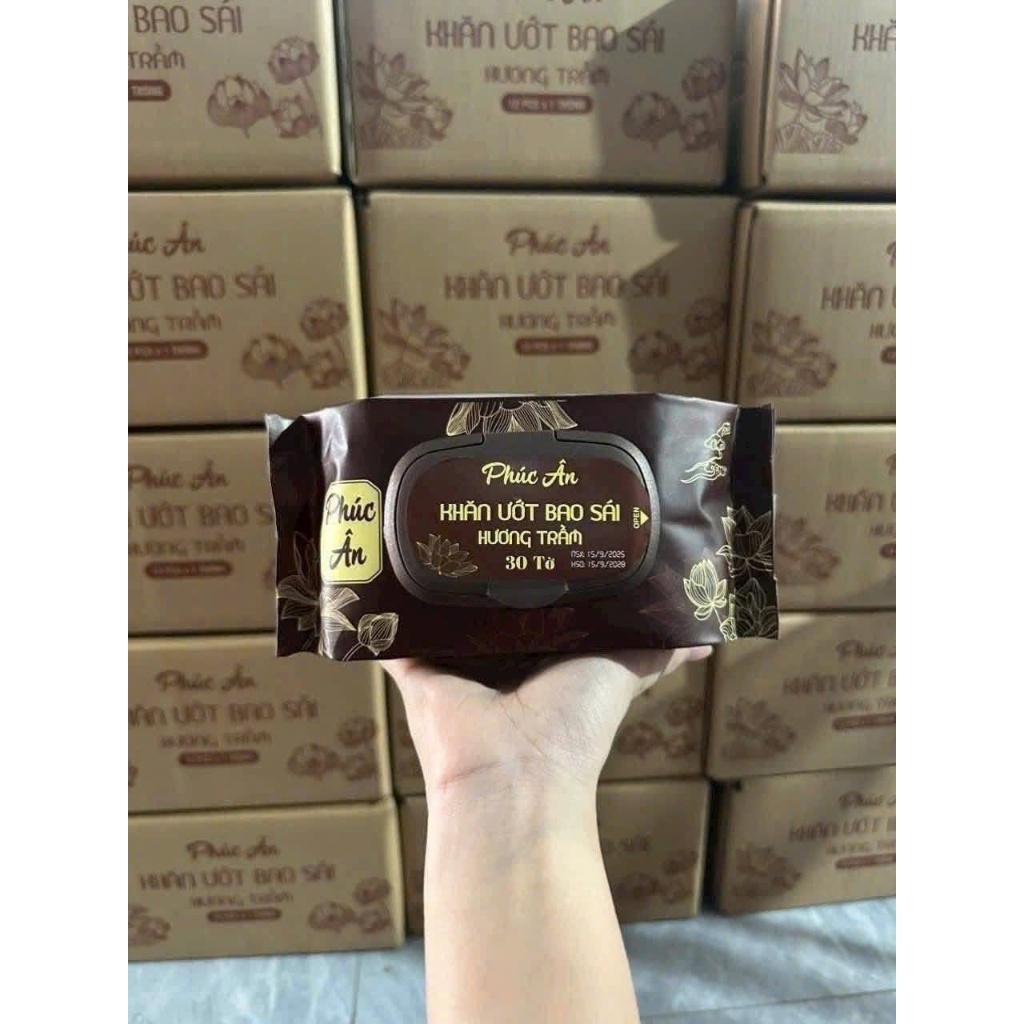 K50_COMBO Khăn Ướt Bao Sái Hương Trầm Phúc Ân (Gói 30 tờ)