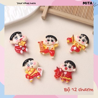 Set 10 Sticker, Charm 3D chủ đề Shin du xuân Tết 2025 gắn Dép Sục, Cá Sấu JB-301 Mita