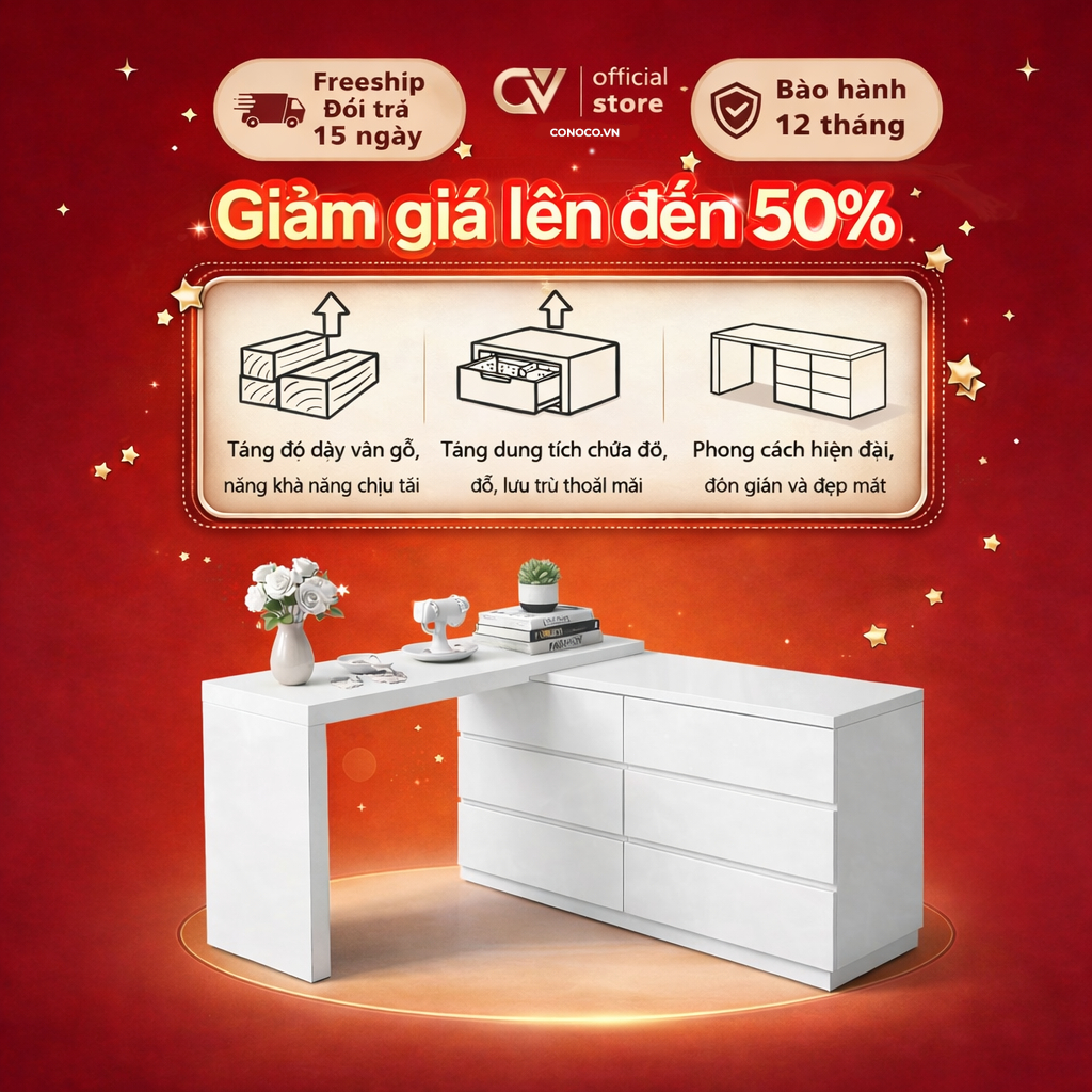 Bàn trang điểm kiêm bàn làm việc xoay 360° CONOCO nhiều ngăn tiết kiệm diện tích