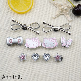 Bộ 10 Sticker, Charm 3D chủ đề Mèo nơ bạc nhựa cứng gắn Dép Sục, Cá Sấu JB-331 Mita