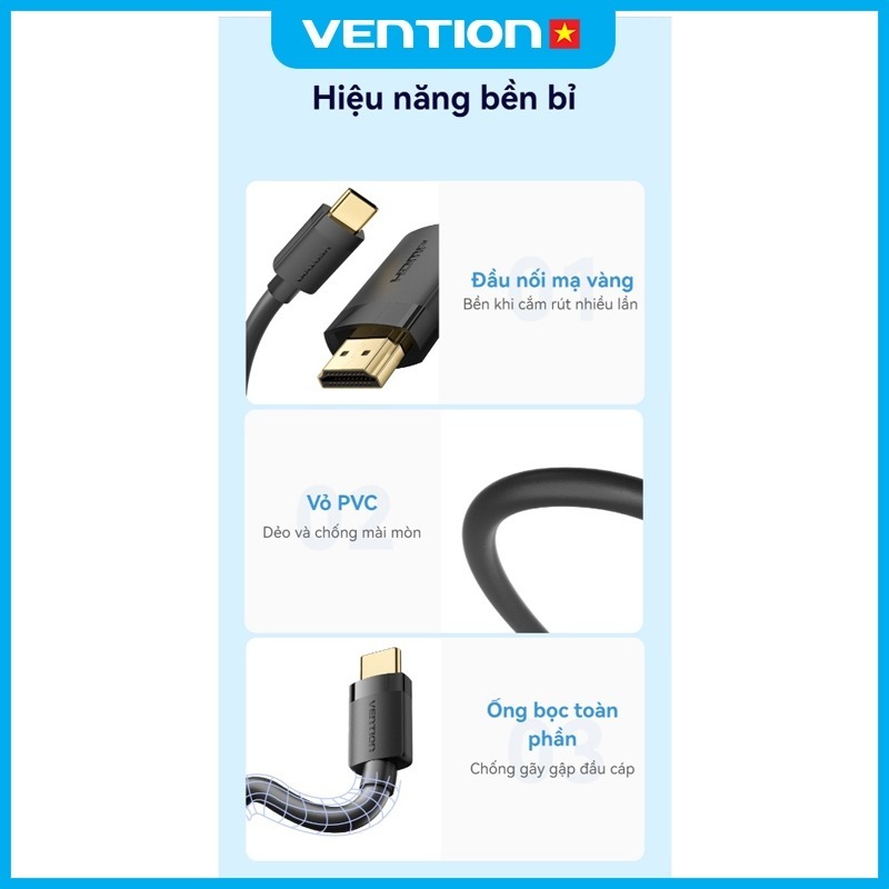 Cáp Chuyển Đổi Type C sang HDMI Vention 4K 60Hz Tương Thích Giữa Điện Thoại Máy Tính TV