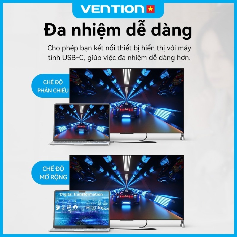 Cáp Chuyển Đổi Type C sang HDMI Vention 4K 60Hz Tương Thích Giữa Điện Thoại Máy Tính TV