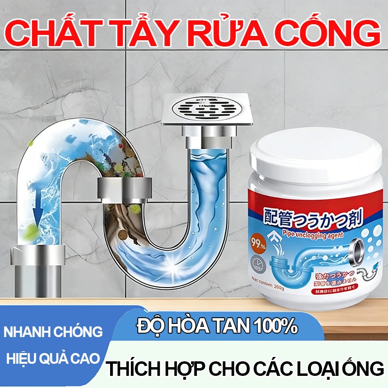 Bột thông cống, hòa tan mạnh mẽ dầu mỡ trong nhà bếp, cứu cánh cho các đường ống bị tắc trong phòng tắm và nhà vệ sinh.