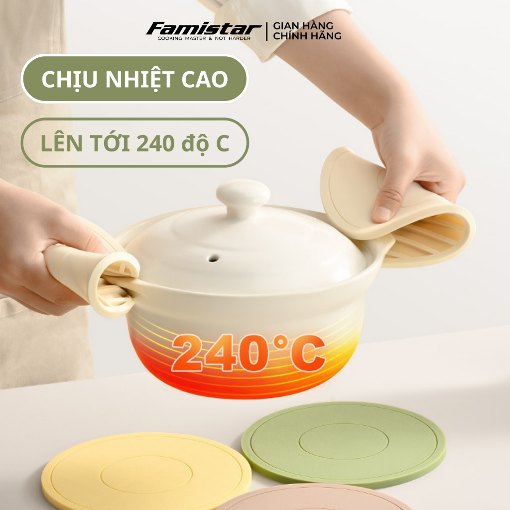 Combo 4 Lót Nồi Chống Nóng Silicon Chị Nhiệt Cao, Miếng Lót Ly Chống Thắm Nước Famistar GRCD01