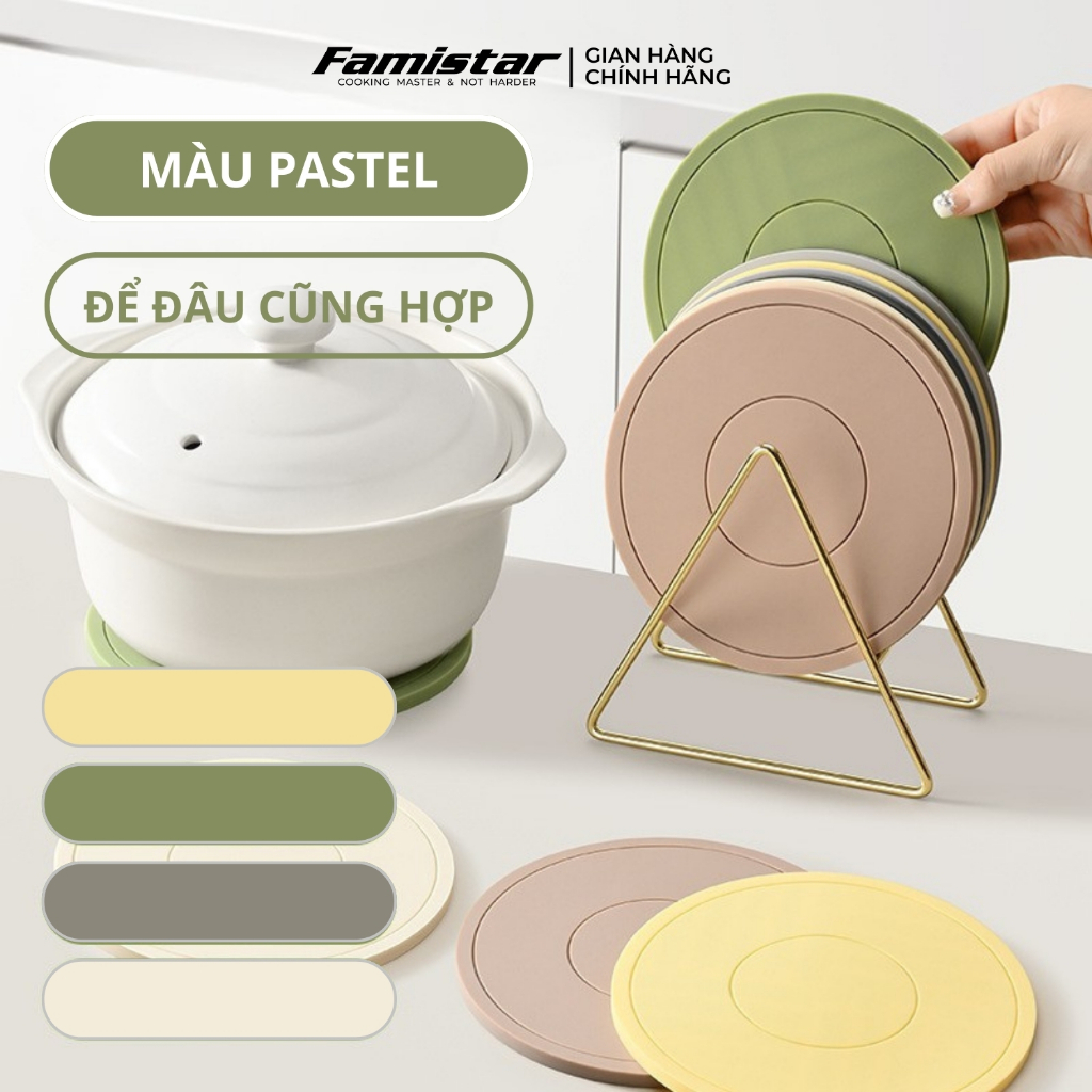 Combo 4 Lót Nồi Chống Nóng Silicon Chị Nhiệt Cao, Miếng Lót Ly Chống Thắm Nước Famistar GRCD01