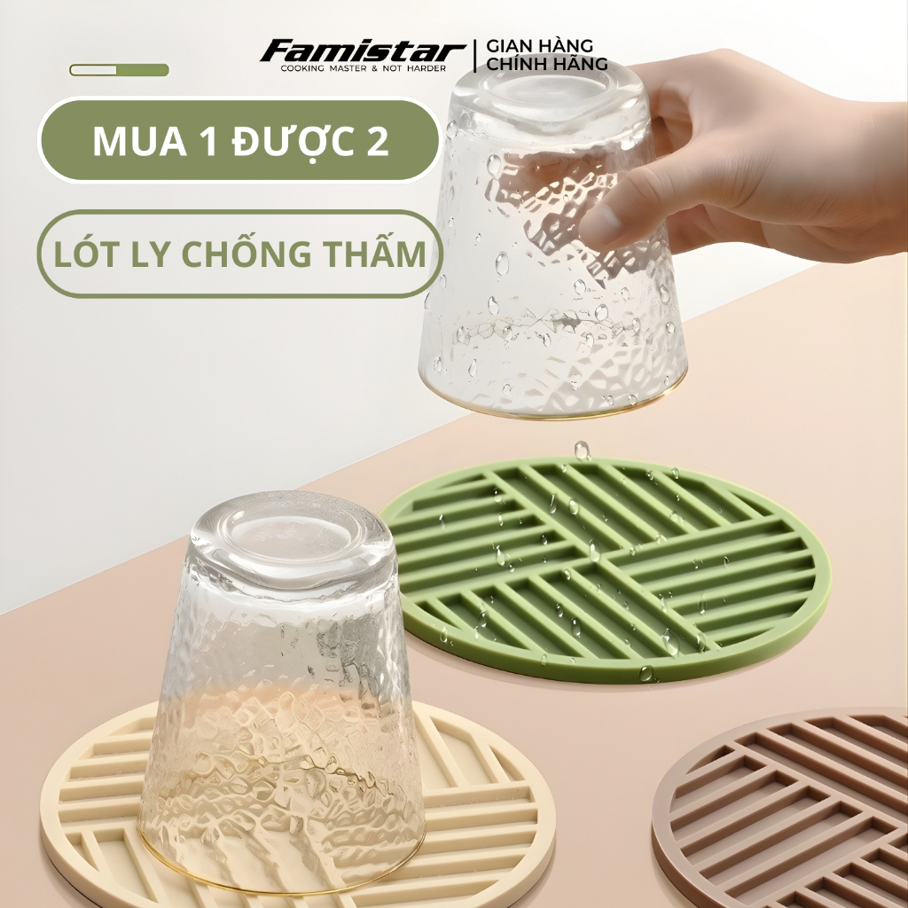 Combo 4 Lót Nồi Chống Nóng Silicon Chị Nhiệt Cao, Miếng Lót Ly Chống Thắm Nước Famistar GRCD01