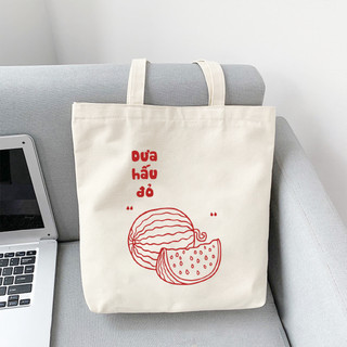 Túi tote, Túi vải bố canvas cotton Dưa hấu đỏ đeo vai đi học đi chơi thời trang đựng vừa A4 - tota2157, tuid2023