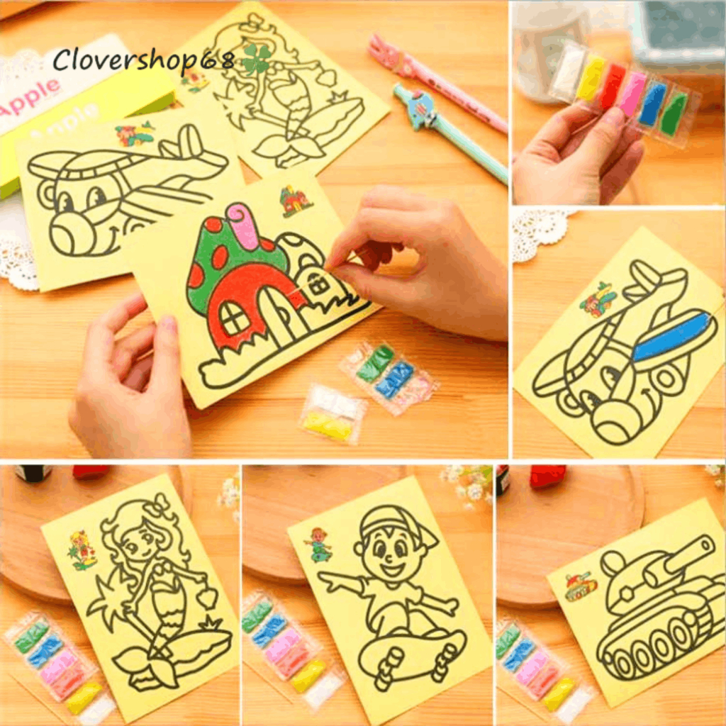 🍀(Set) Tranh cát cho bé tập tô mầu, có sẵn cát 🍀 Clovershop68 🍀