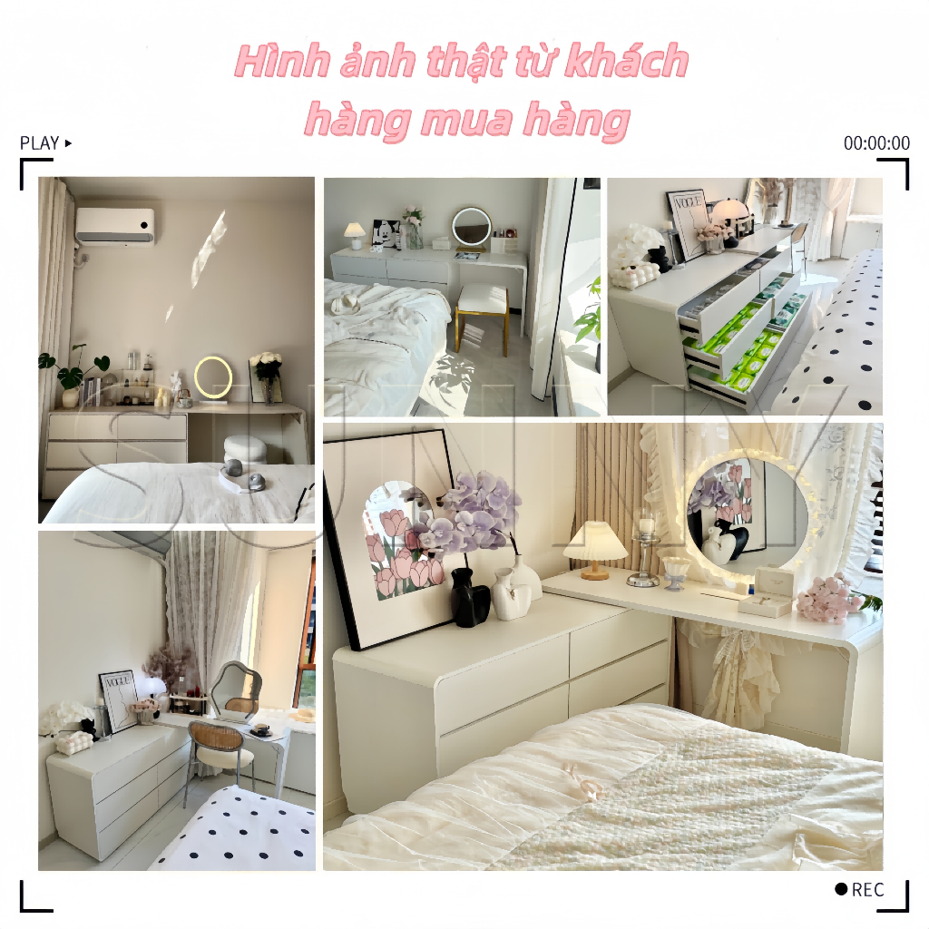Sunny Bàn Trang Điểm Kết Hợp Tủ Ngăn Kéo 2 trong 1 Thiết Kế Đa Năng 6 Ngăn Lưu Trữ Rộng Rãi