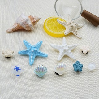 Set 9 Sticker, Charm 3D chủ đề Sao biển xanh lớn gắn Dép Sục, Cá Sấu JB-338 Mita