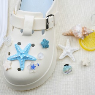 Set 9 Sticker, Charm 3D chủ đề Sao biển xanh lớn gắn Dép Sục, Cá Sấu JB-338 Mita