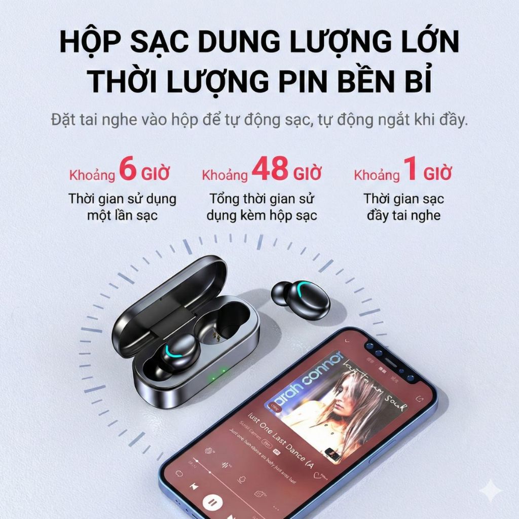 Tai nghe Bluetooth không dây Pin trâu, bass mạnh, kết nối nhanh độ trễ thấp, âm thanh vòm, chống ồn