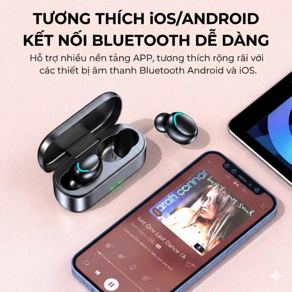 Tai nghe Bluetooth không dây Pin trâu, bass mạnh, kết nối nhanh độ trễ thấp, âm thanh vòm, chống ồn