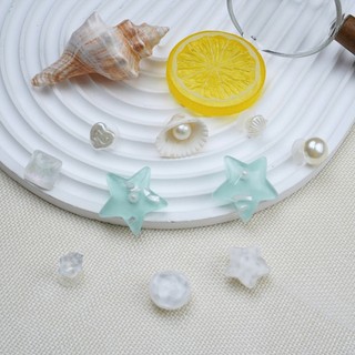 Bộ 10 Sticker, Charm 3D chủ đề Vỏ sò nhựa cứng gắn Dép Sục, Cá Sấu JB-340 Mita
