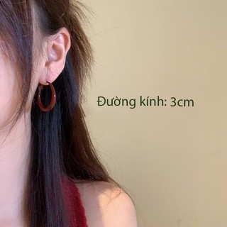 Bông tai tròn màu đỏ đô phong cách Hồng Kông cổ điển, đơn giản, thanh lịch, bông tai kỳ nghỉ hè