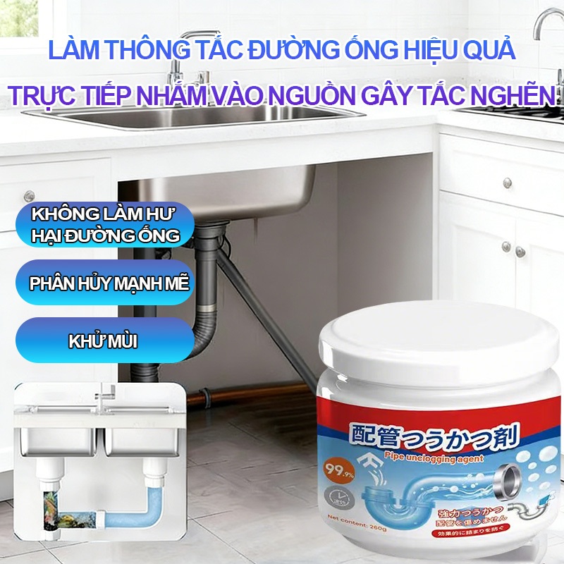 COD【Chất thông cống】Làm tan tắc nghẽn mạnh mẽ trong cống rãnh, đường ống nhà bếp và bồn cầu; khử mùi hôi.