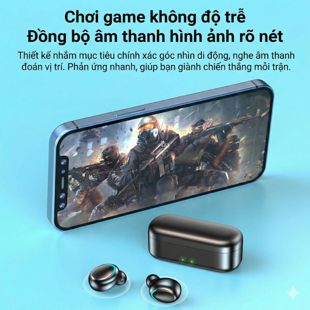 Tai nghe Bluetooth không dây Pin trâu, bass mạnh, kết nối nhanh độ trễ thấp, âm thanh vòm, chống ồn