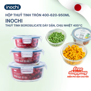 Hộp thuỷ tinh tròn Nikko Inochi 400ml-620ml-950ml Chính Hãng, Thuỷ Tinh Dày Dặn Chịu Nhiệt 400*C