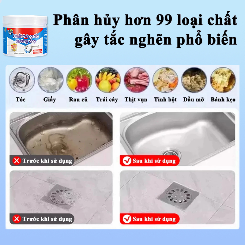 Bột nạo vét đường ống, Sạch Đường Ống,Dung Dịch Khử Mùi Cống Công ,bồn rửa bát, bồn cầu và cống nhà vệ sinh