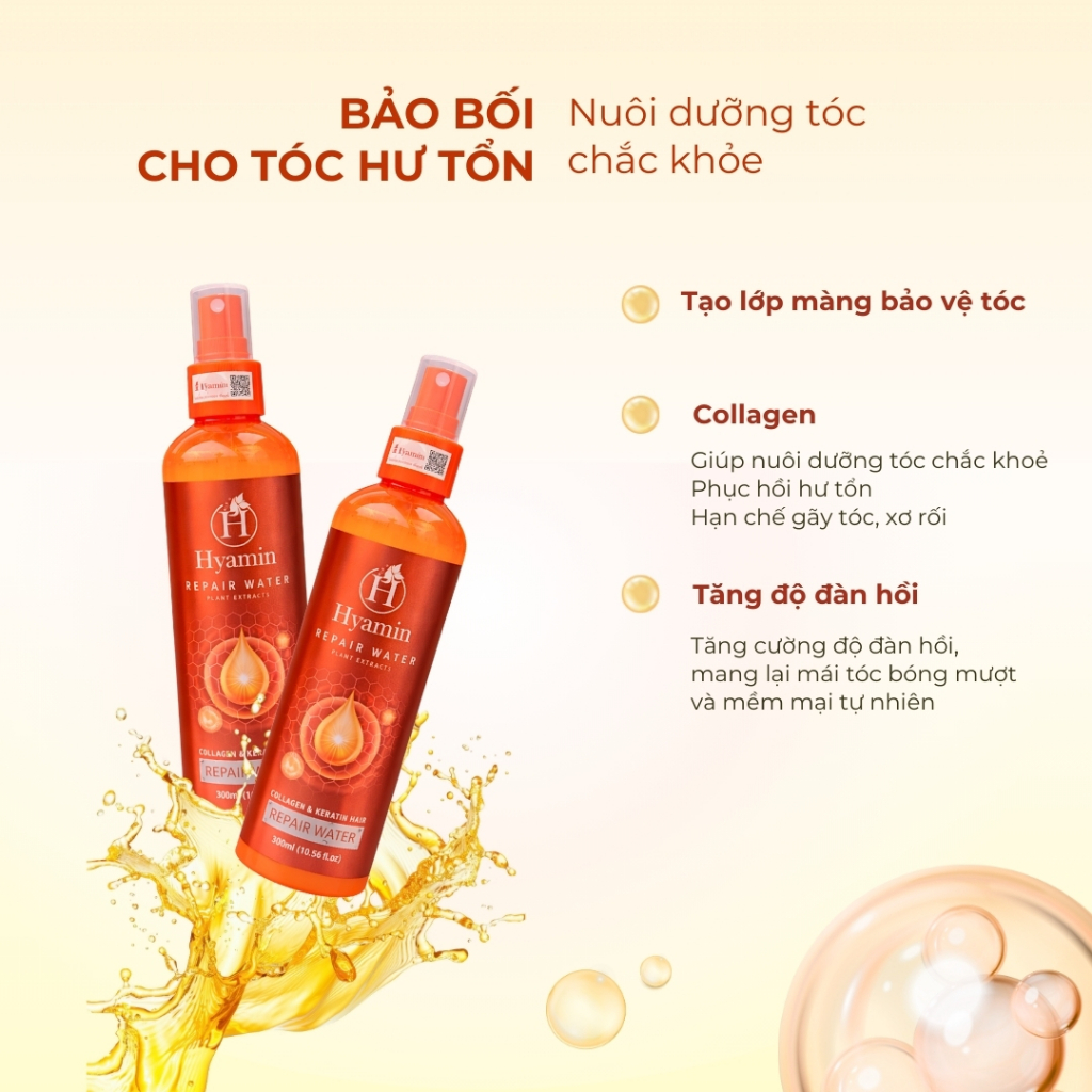 Xịt Đạm Dưỡng Tóc Hyamin Collagen 300ml, Phục Hồi Hư Tổn, Hạn Chế Gãy Tóc, Xơ Rối