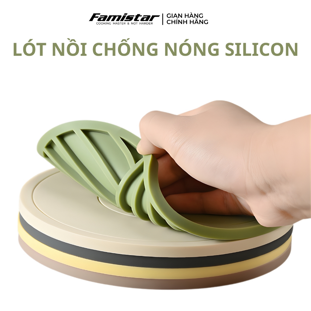 Lót Nồi Chống Nóng Silicon Chịu Nhiệt Cao, Miếng Lót Ly Chống Thắm Nước Famistar GRCD01