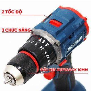 Máy Khoan Pin 3 Chức Năng BOSHUN BS-ID100BL, Lực Siết 100Nm, Đầu Kẹp 13mm Autolock, Không Chổi Than