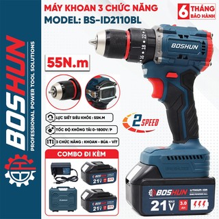 Máy Khoan Pin 3 Chức Năng BOSHUN BS-ID100BL, Lực Siết 100Nm, Đầu Kẹp 13mm Autolock, Không Chổi Than