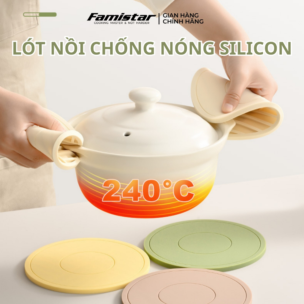 Combo 4 Lót Nồi Chống Nóng Silicon Chị Nhiệt Cao, Miếng Lót Ly Chống Thắm Nước Famistar GRCD01