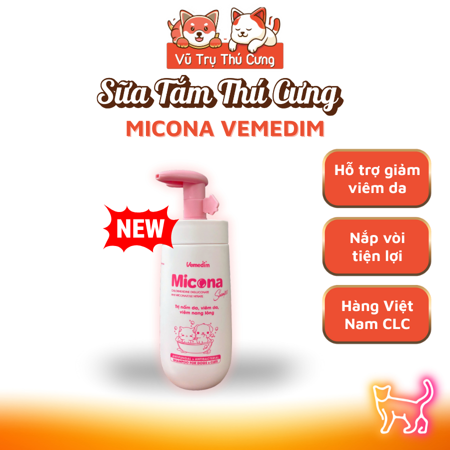 Sữa tắm Micona loại bỏ nấm ngứa, viêm da, khử mùi cho Chó Mèo 200ml