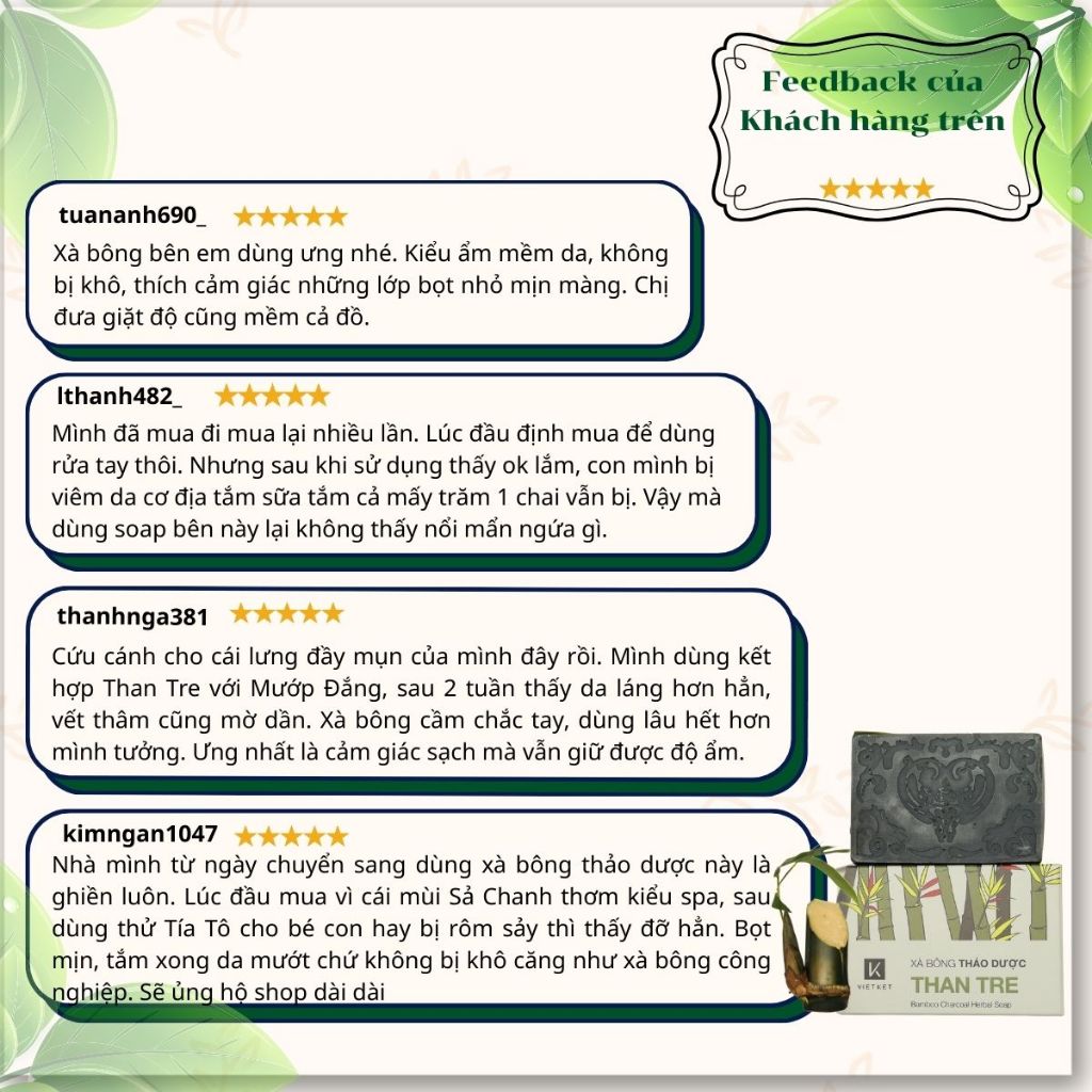 Xà Bông Tắm Dầu Dừa, Mù U, Than tre VIETKET 100g - Sạch Ghét, Giảm Mụn Lưng, Sáng Da, Duy Trì Độ Ẩm, Không Nhờn Rít
