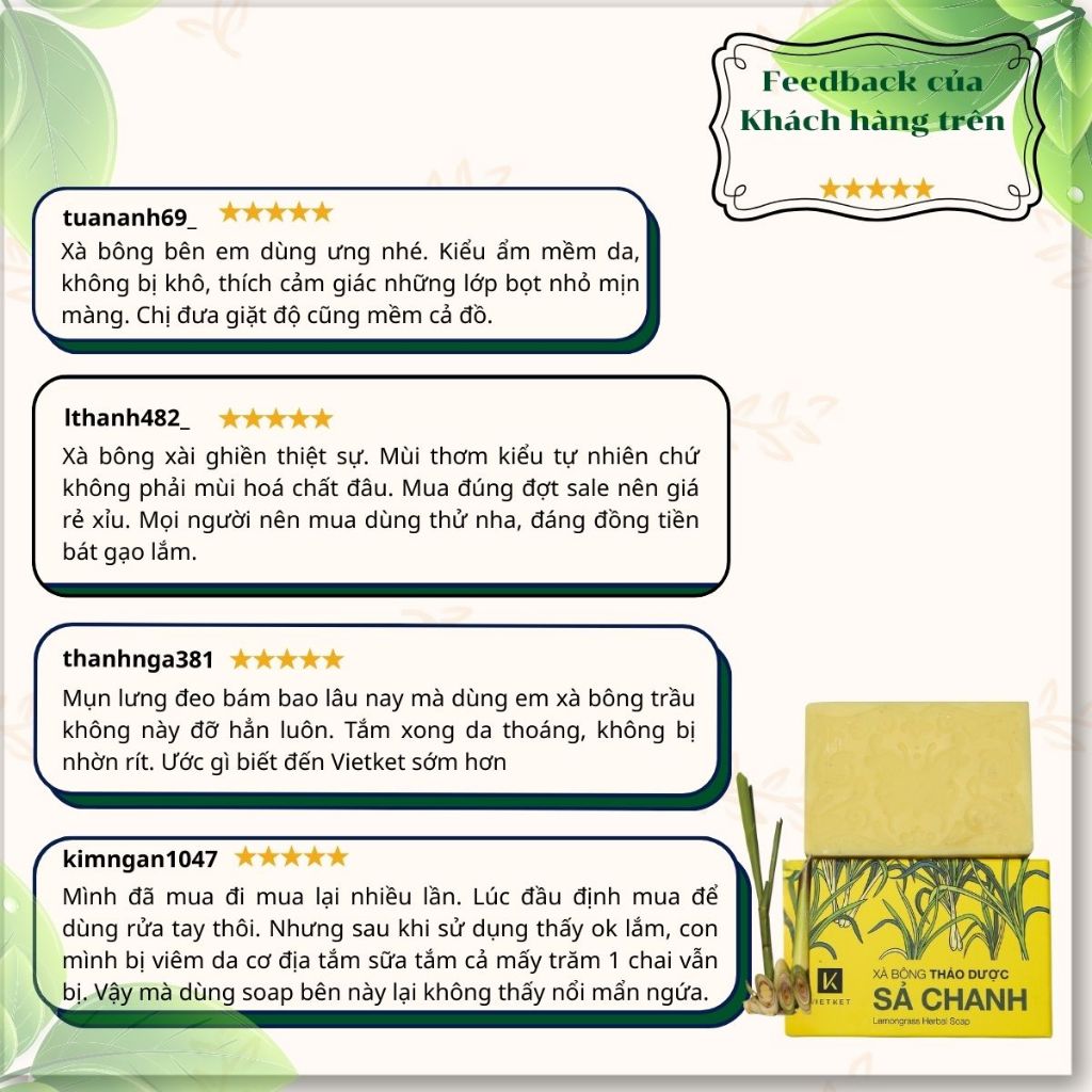 Xà Bông Tắm Dầu Dừa, Mù U, Sả Chanh VIETKET 100g - Giúp Sạch Ghét, Sáng Da, Giảm Mụn, Mờ Thâm, Dưỡng Ẩm, Không Nhờn Rít