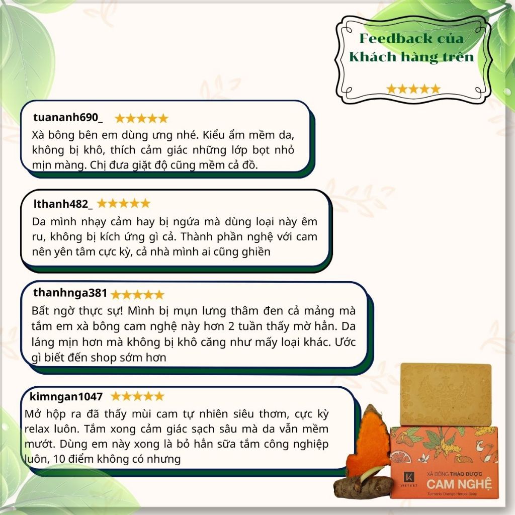 Xà Bông Tắm Dầu Dừa, Mù U, Cam Nghệ VIETKET 100g - Sạch Ghét, Giảm Mụn, Sáng Da, Duy Trì Độ Ẩm, Không Nhờn Rít